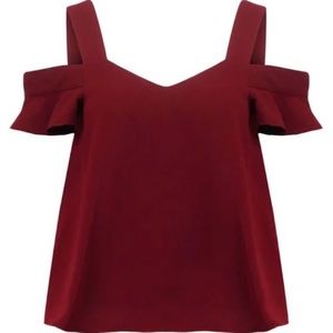 Dark red ruffle off shoulder tank blouse, women size 6